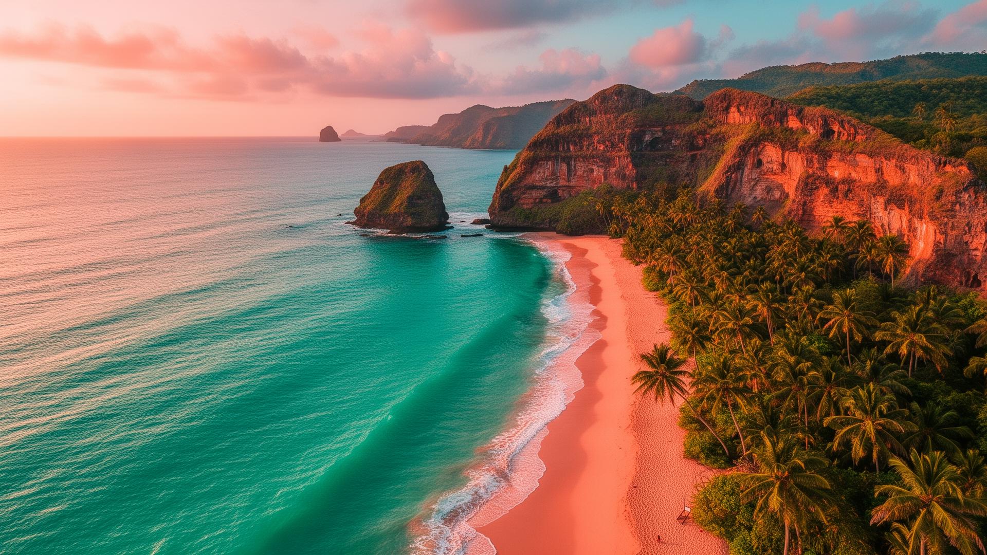 Tropical coastline at golden hour